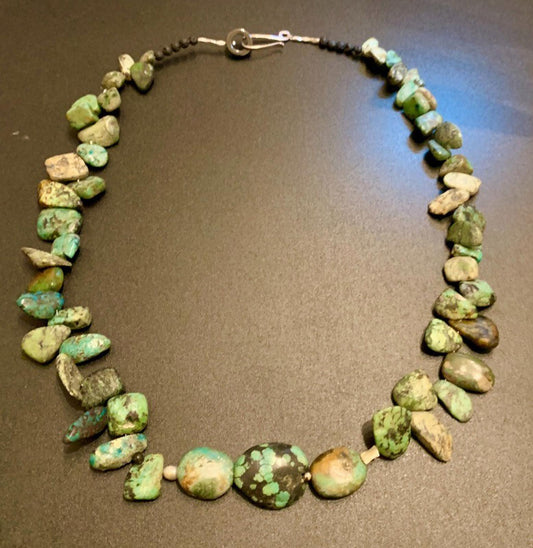 Necklace Chrysocolla Large Nuggets Silver Clasp Boho 23 ins