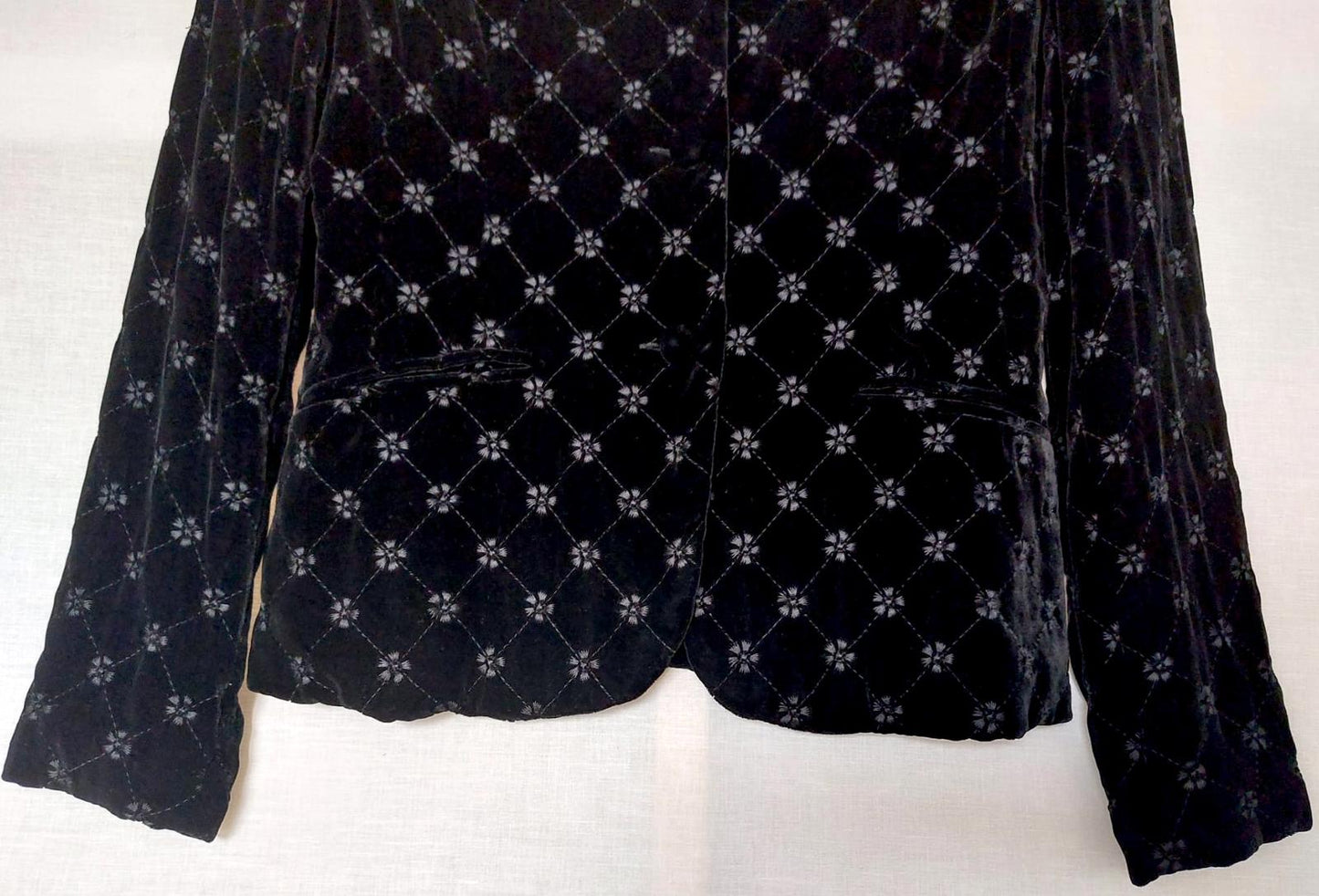LAURA ASHLEY Jacket 12 Black Velvet Embroidered Silk Blend Lined