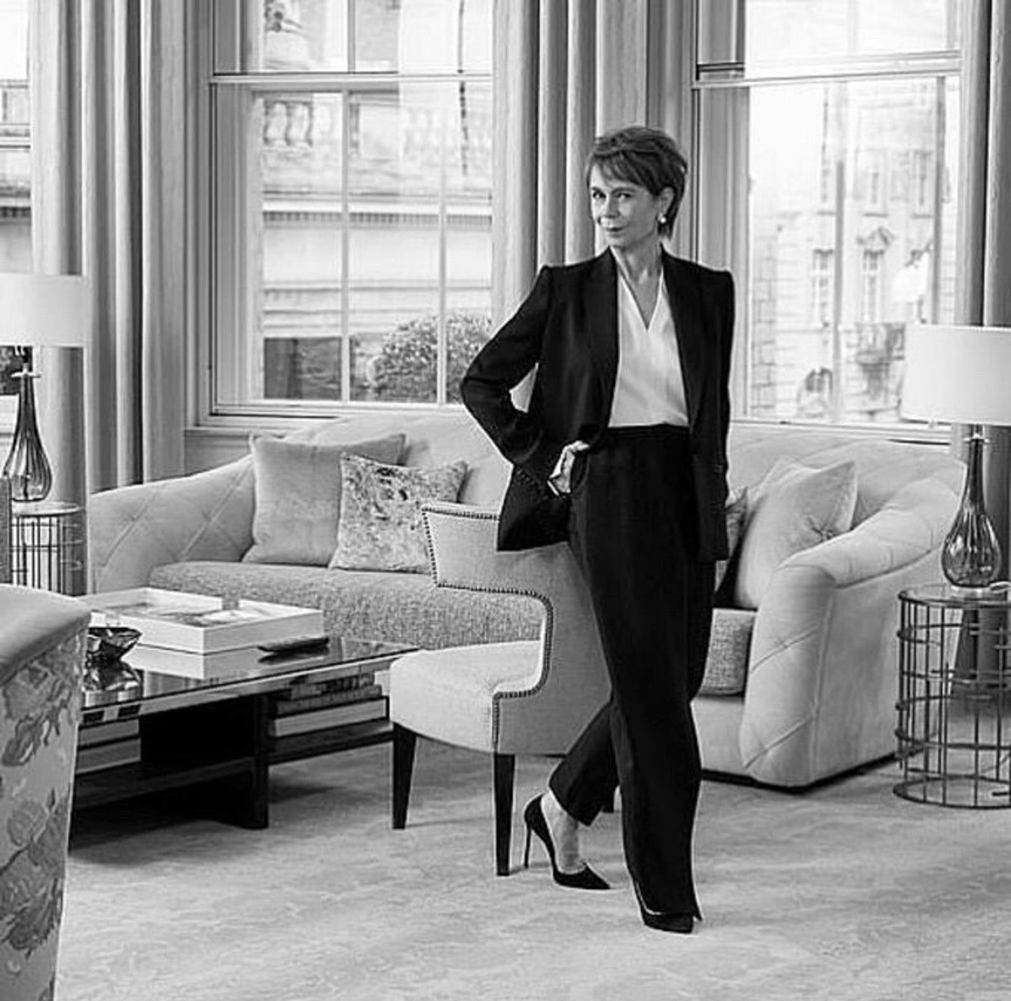 WINSER LONDON Trousers 18 Black Satin Back Crepe Wide Leg Flat Front Style