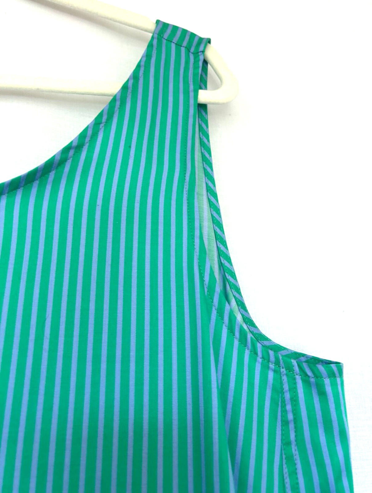WINSER LONDON Dress L Blue & Green Cotton Striped A-Line Sleeveless BNWT