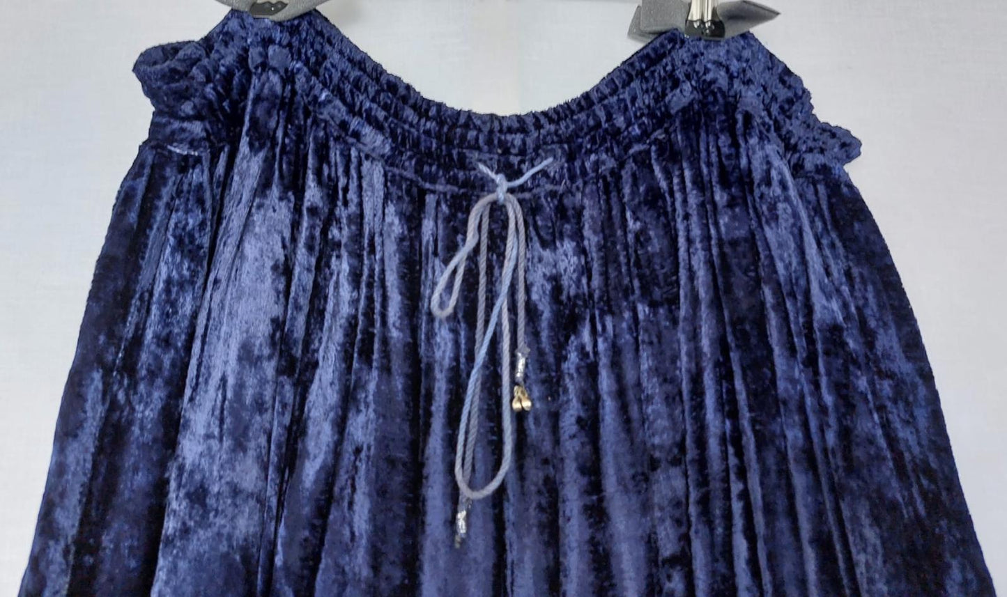 Skirt OS Saphire Blue Crushed Velvet Elasticated Waist Tassel Ties Midaxi Length