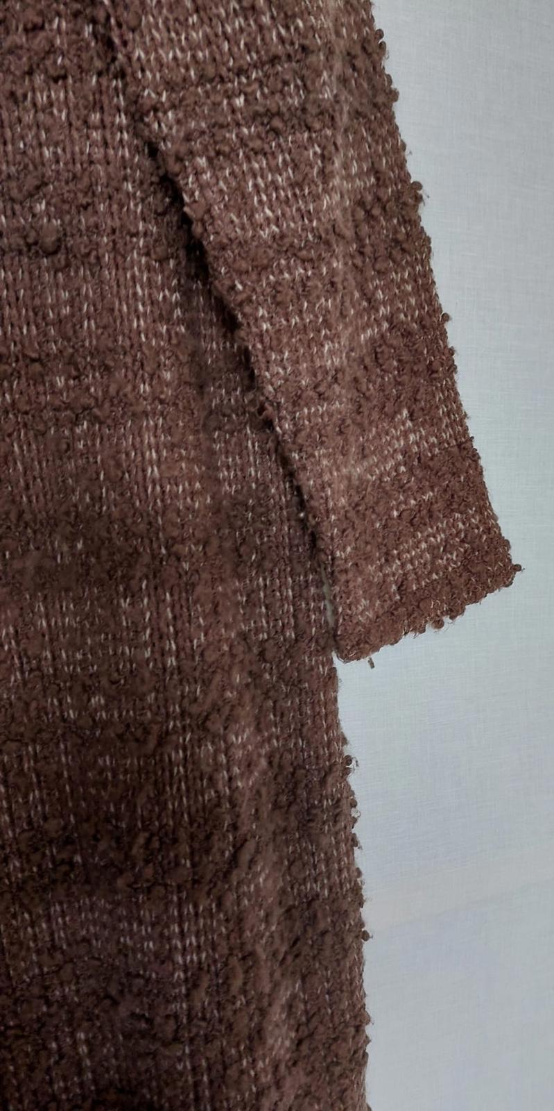 MONSOON Coatigan 20 Brown Wool Blend Velvet Trim Knitted Button Long Sleeves