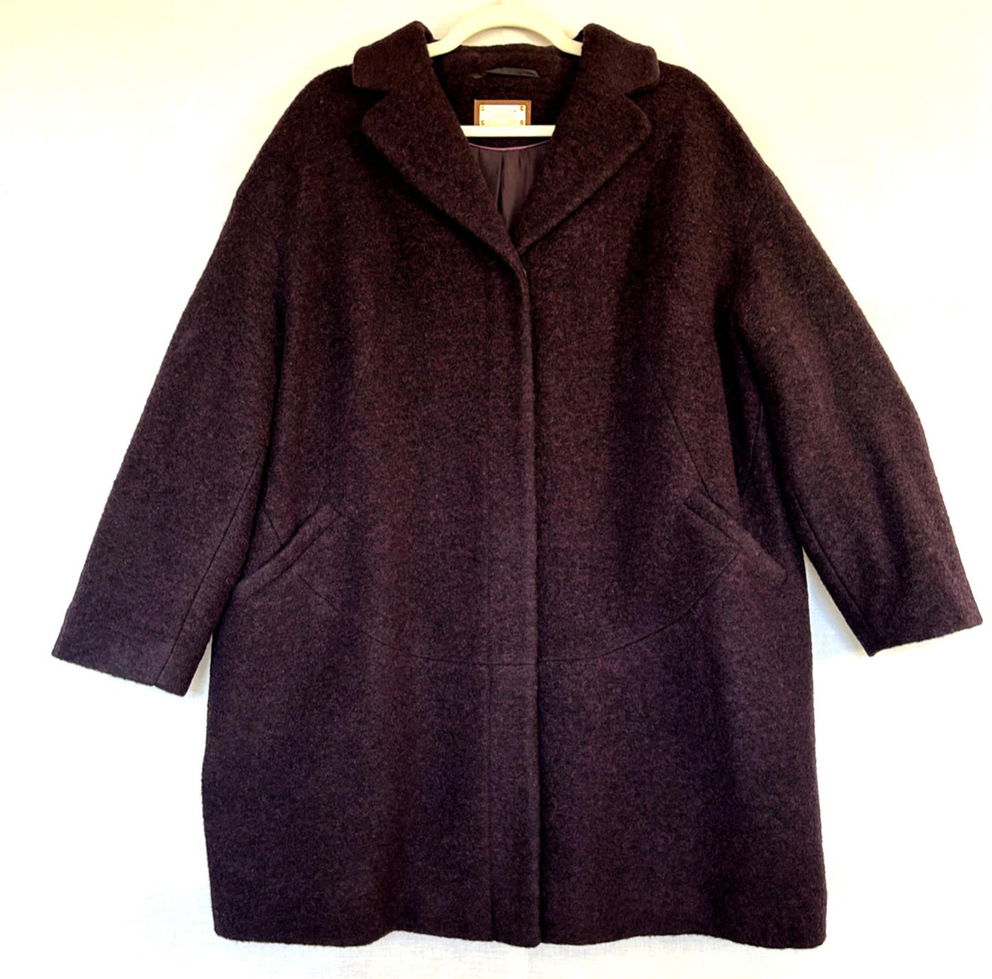 PER UNA Coat 16 Deep Purple Lined Mid-Length Wool Blend Pockets
