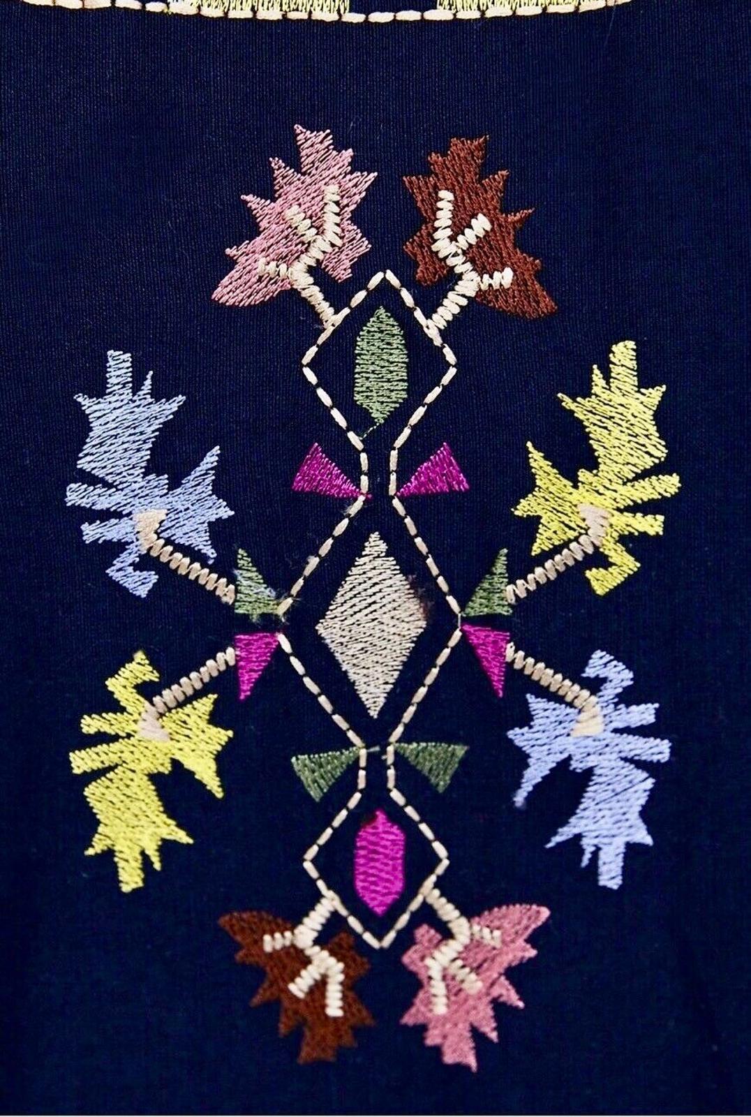 ZARA Coat XS Blue Cotton Embroidered Boho Ethnic Kimono Jacket Long Sleeves