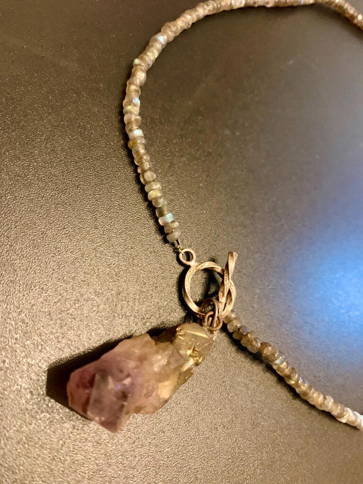 Necklace Labradorite Amethyst Nuggets Silver Toggle Clasp 22 ins