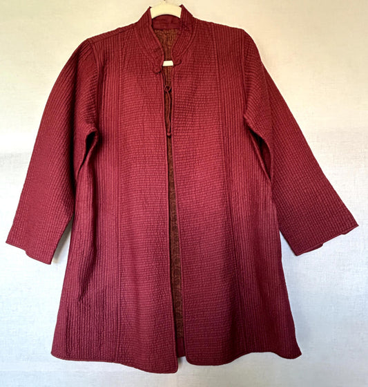 Quilted Jacket Coat S/M Cotton Raspberry Long Sleeve Tassel Fastening