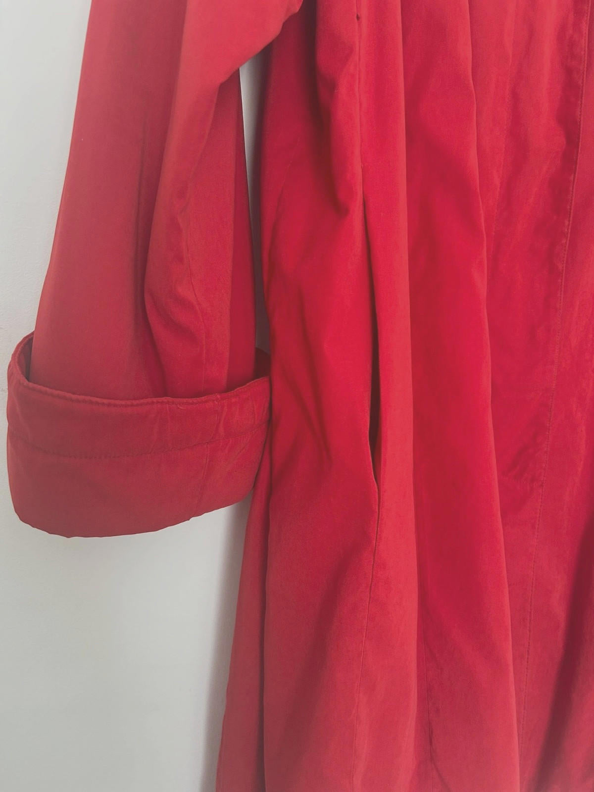 Trench Coat 14 Red Padded Collar & Cuffs Button Through Lined Long Sleeves