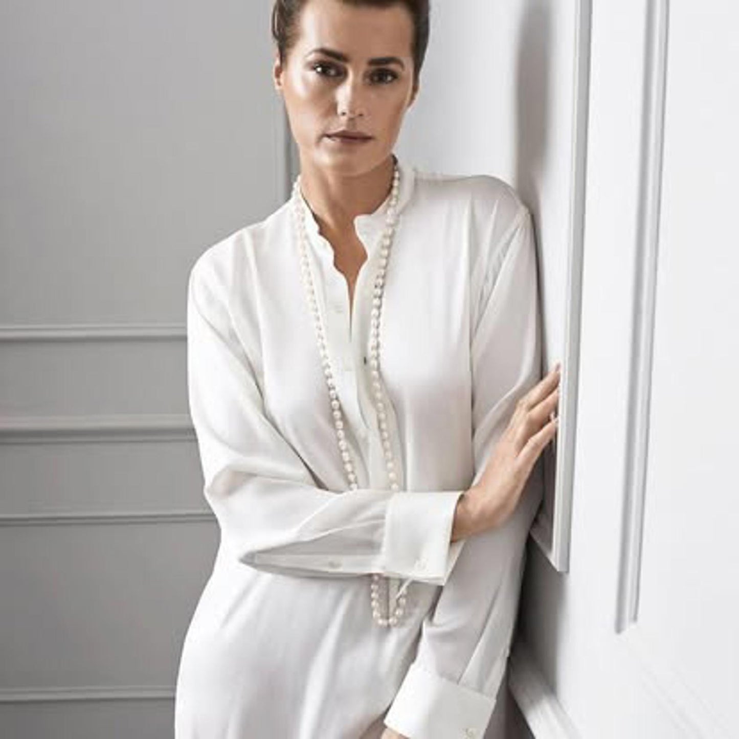 WINSER LONDON Tunic Large Ivory Silk Curved Hem Side Slits BNWOT