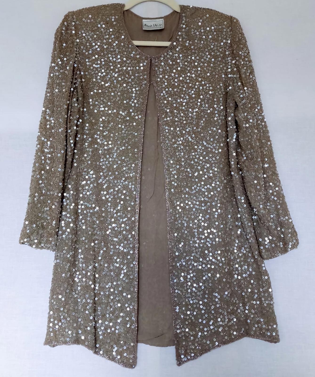 FRANK USHER Evening Jacket S/12 100% Silk Rich Champagne Sequin Bead Lined BNWOT