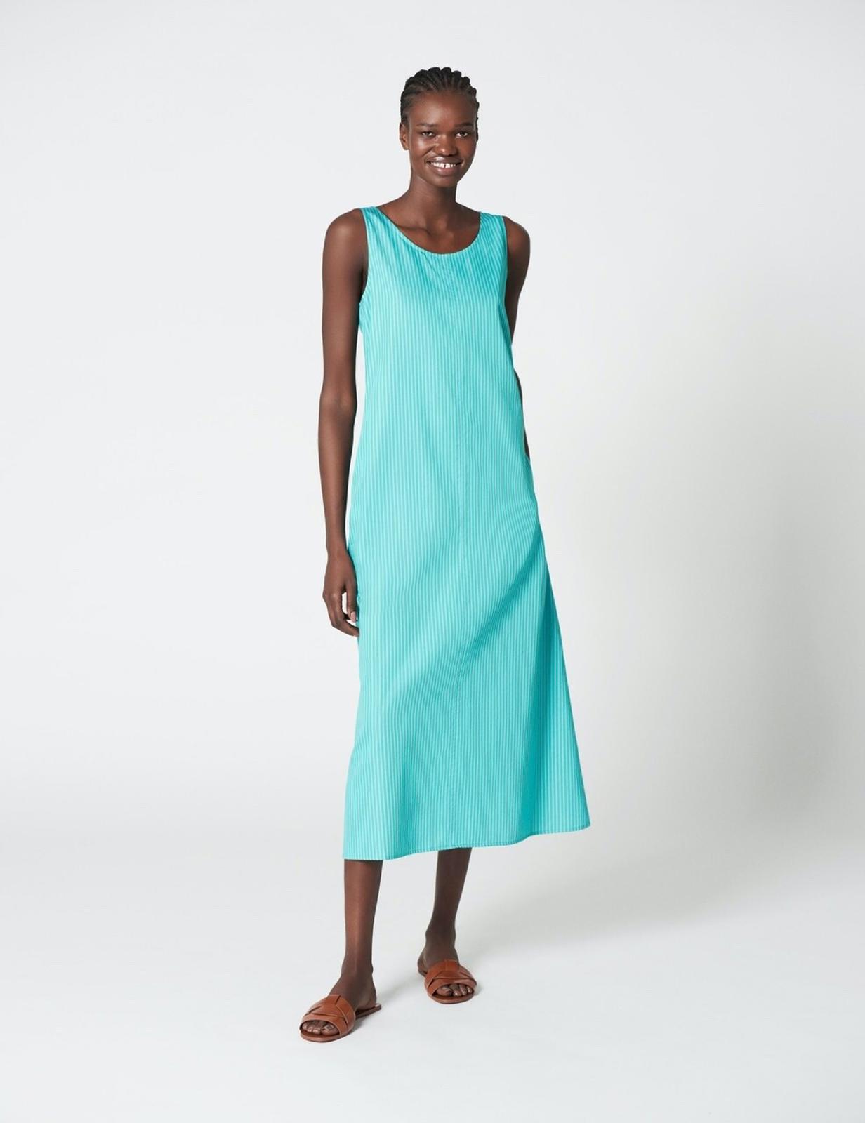 WINSER LONDON Dress L Blue & Green Cotton Striped A-Line Sleeveless BNWT