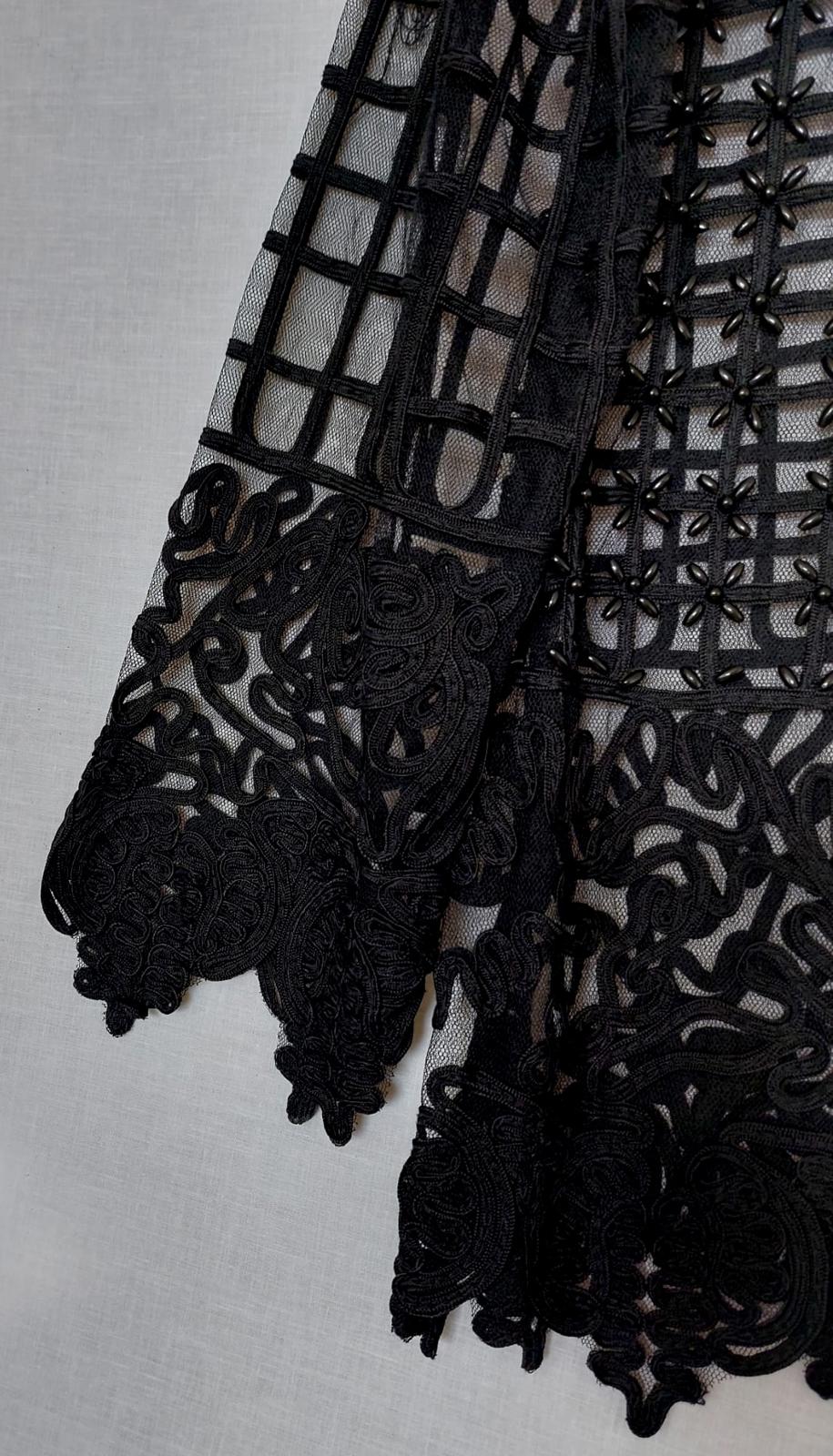 Evening Jacket Top Medium Black Beaded Embroidered Appliqué Stunning