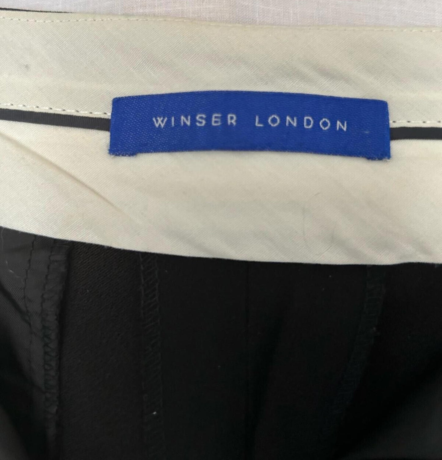 WINSER LONDON Trousers 18 Black Satin Back Crepe Wide Leg Flat Front Style