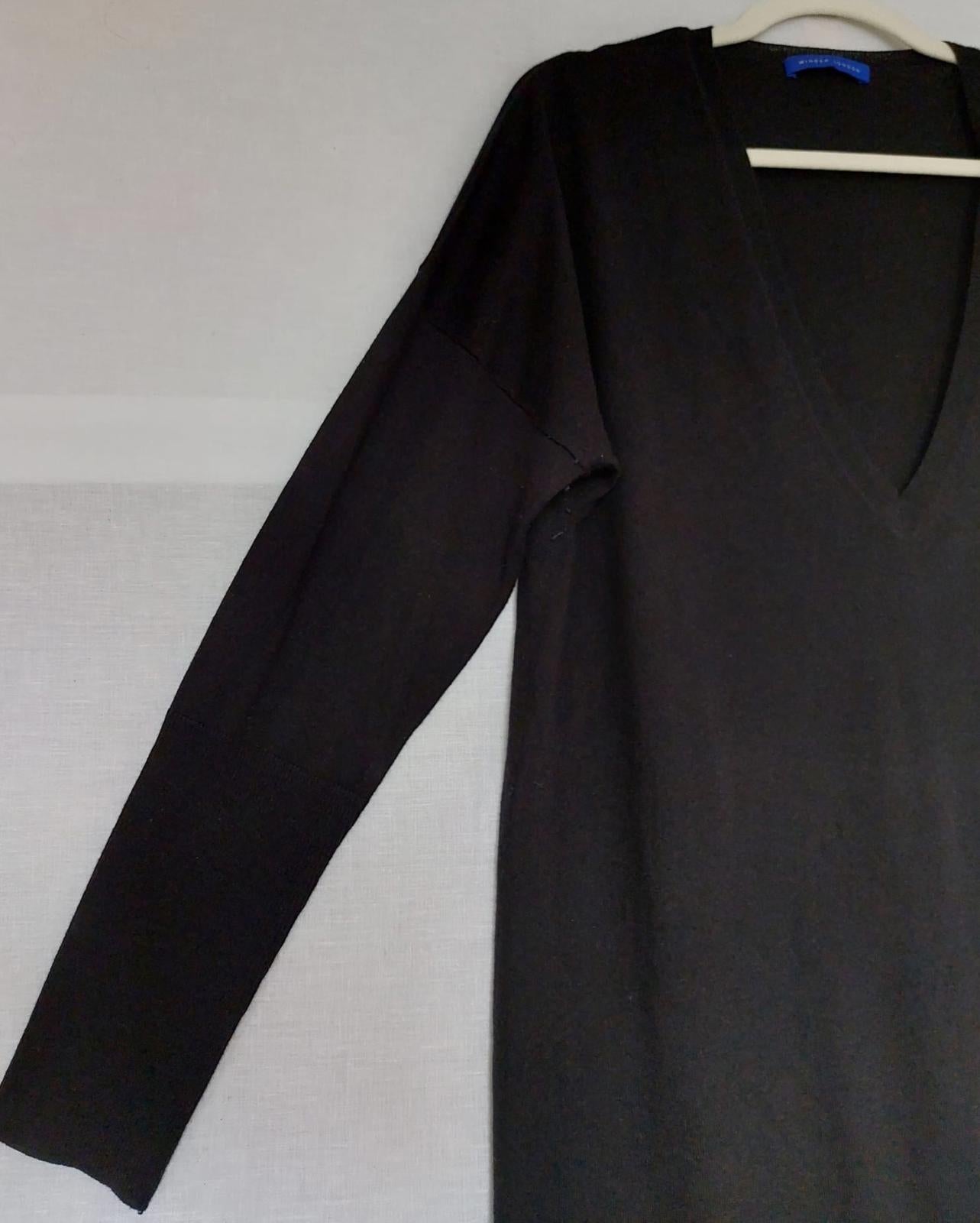 WINSER LONDON Jumper Large Black Merino Wool Blend V-Neck Side Slits