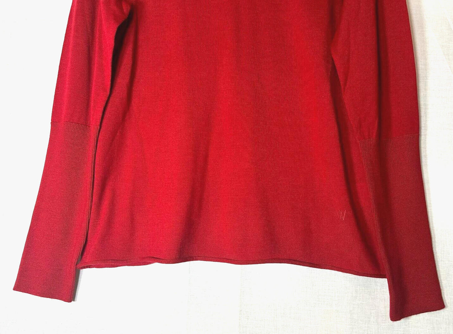 WINSER LONDON Jumper Large Lipstick Red Merino Wool Deep Turnback Cuffs L BNWT