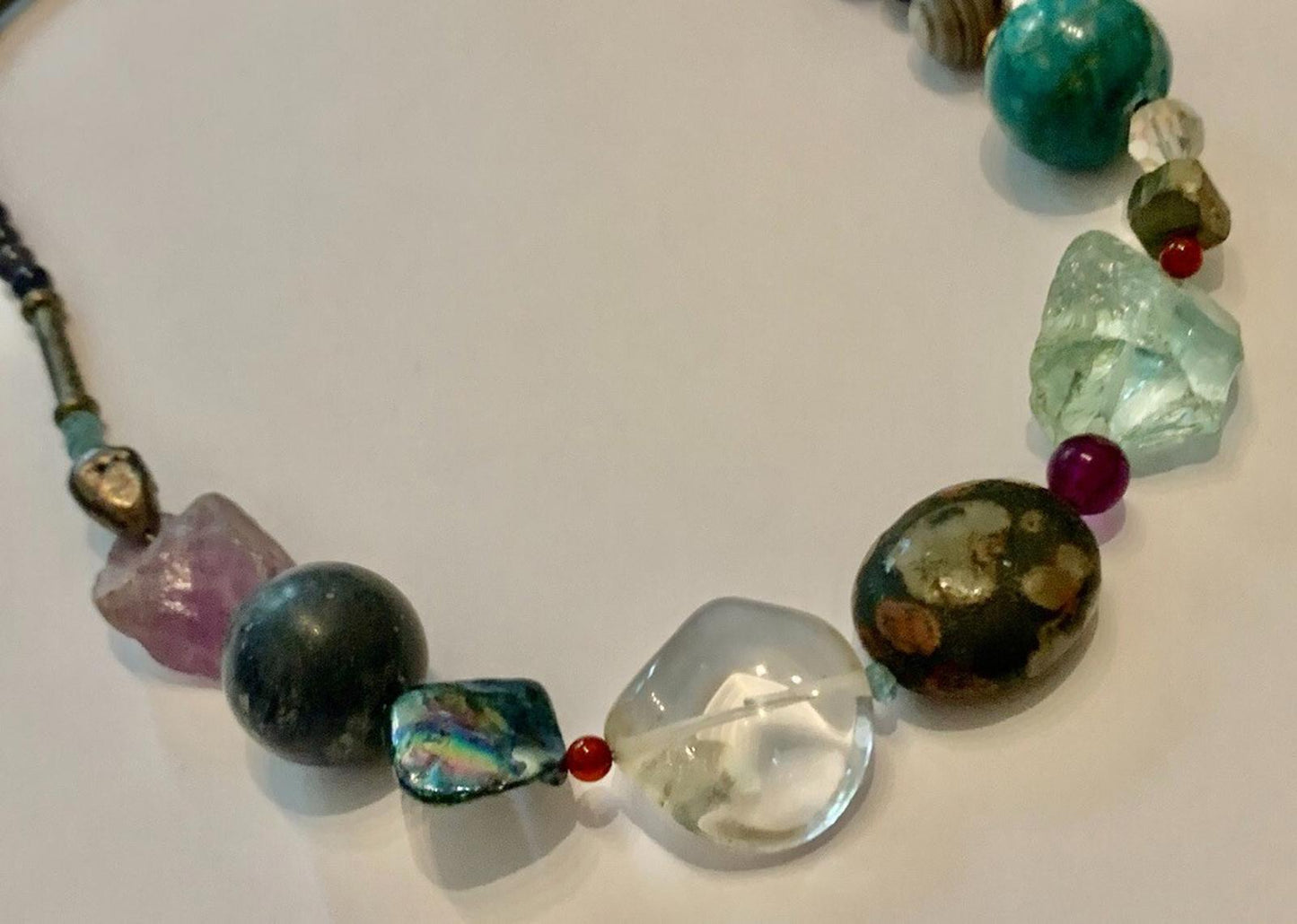 Necklace Lapis, Ocean Jasper, Fluorite, Ruby,  Amazonite, Silver