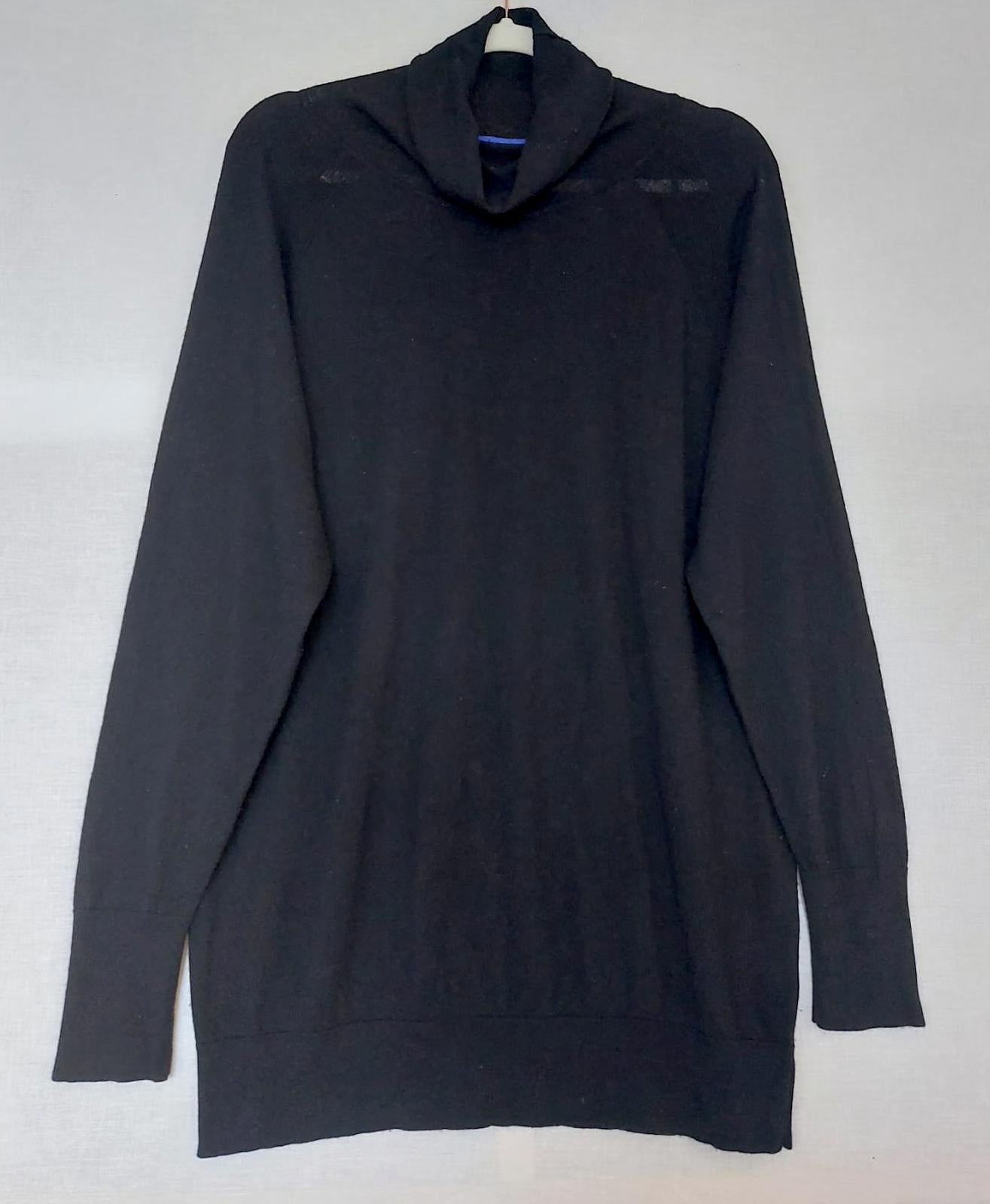 WINSER LONDON Roll Neck Jumper Large Black Lightweight Merino Wool Blend