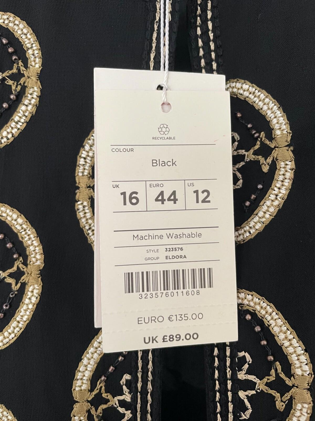 MONSOON Evening Jacket 16 Black & Gold Embroidery Beads Round Neckline BNWT