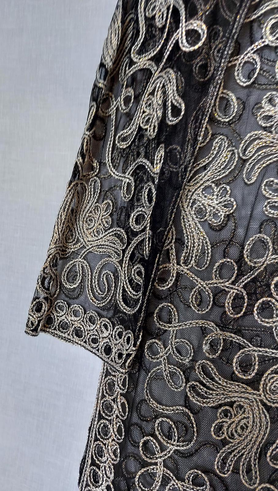 YEN Evening Jacket OS Black & Gold Appliqué Frog Fastenings Side Slits