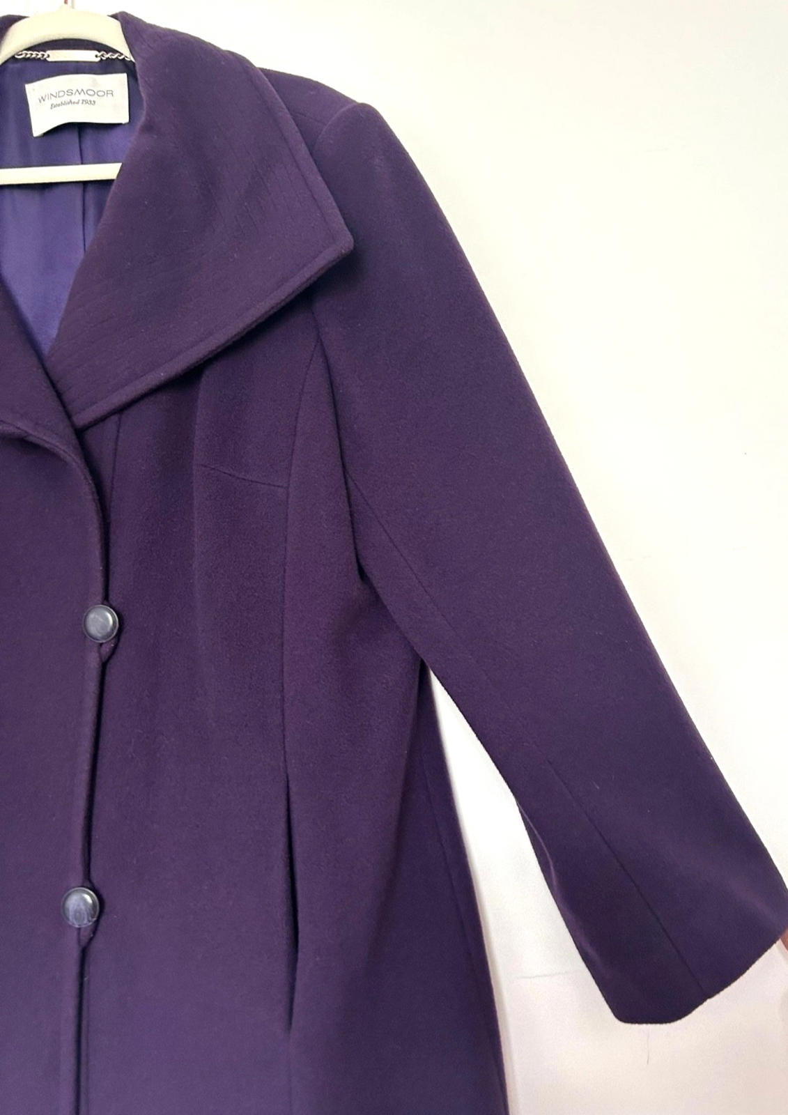 WINDSMOOR Coat 16 Purple Wool Blend Lined Buttons Pockets