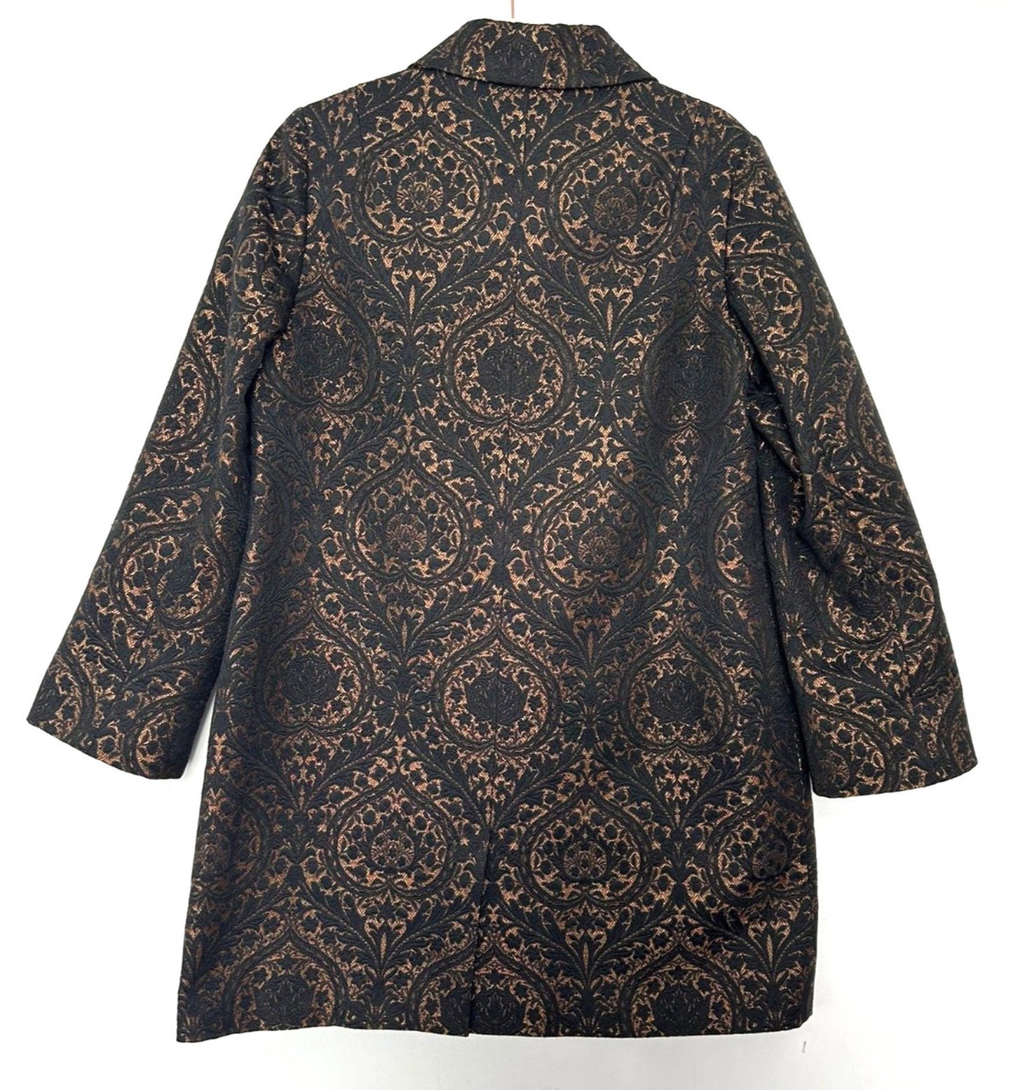 MONSOON Coat 14 Black & Bronze Brocade Concealed Fastenings Long Sleeves