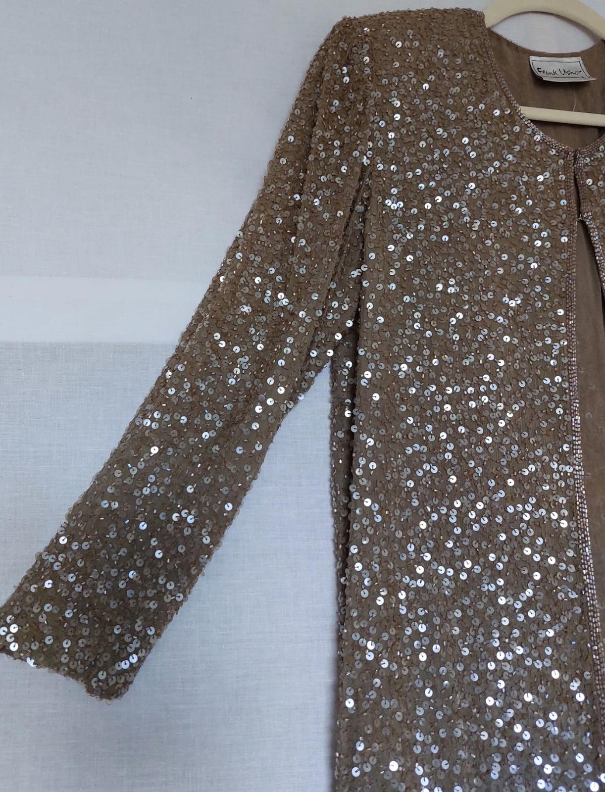 FRANK USHER Evening Jacket S/12 100% Silk Rich Champagne Sequin Bead Lined BNWOT