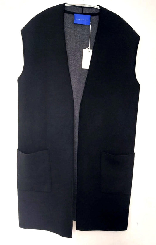 Winser London Gilet Large Black & Grey Pockets Edge to Edge Wool Blend BNWT!