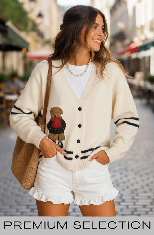 Knitted Cardigan 'Ralph Lauren Inspired' Embroidered Cream L/XL BNWT