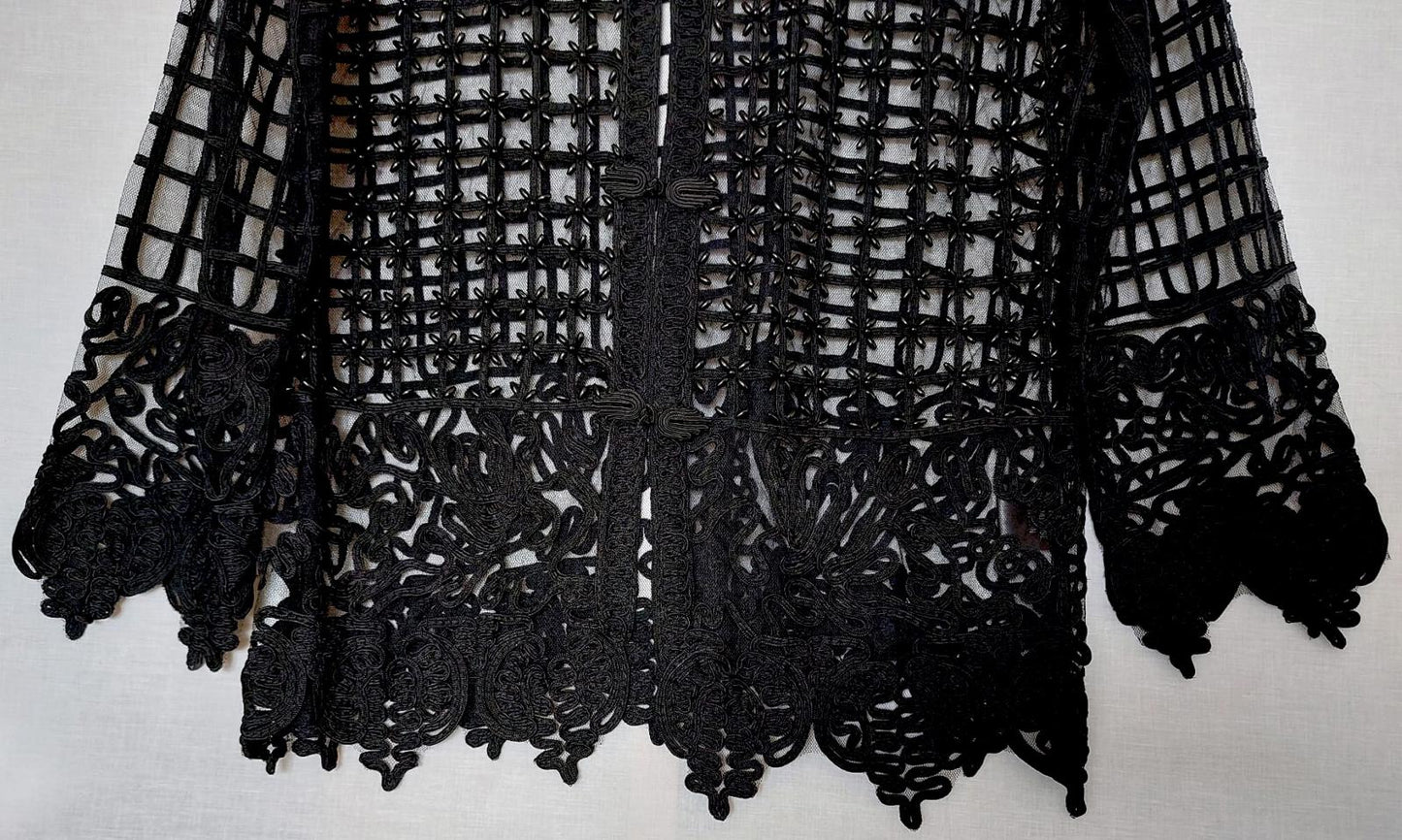 Evening Jacket Top Medium Black Beaded Embroidered Appliqué Stunning