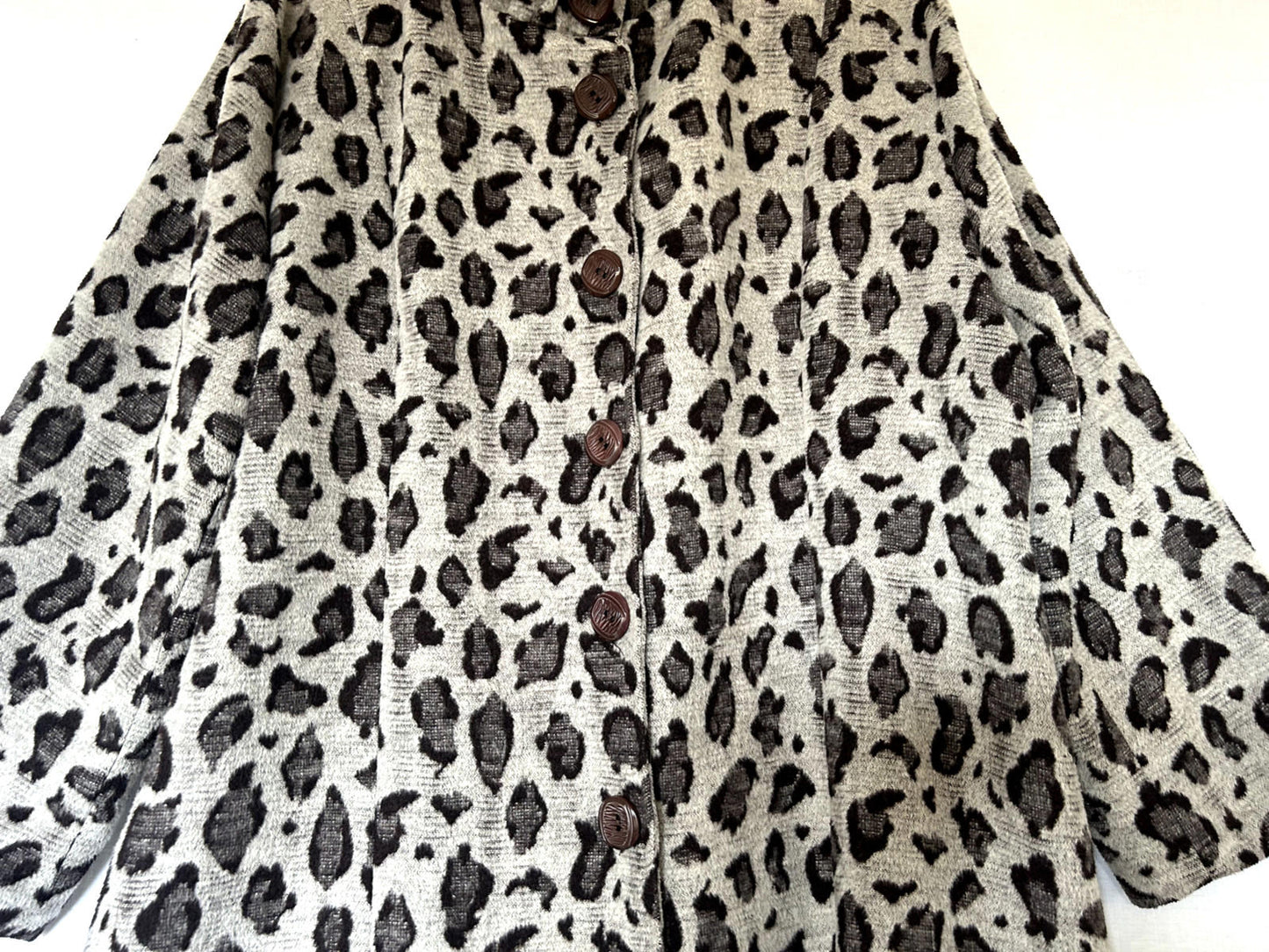 Coat Jacket L/XL Grey & Black Wool Blend Fabric Buttons Pockets