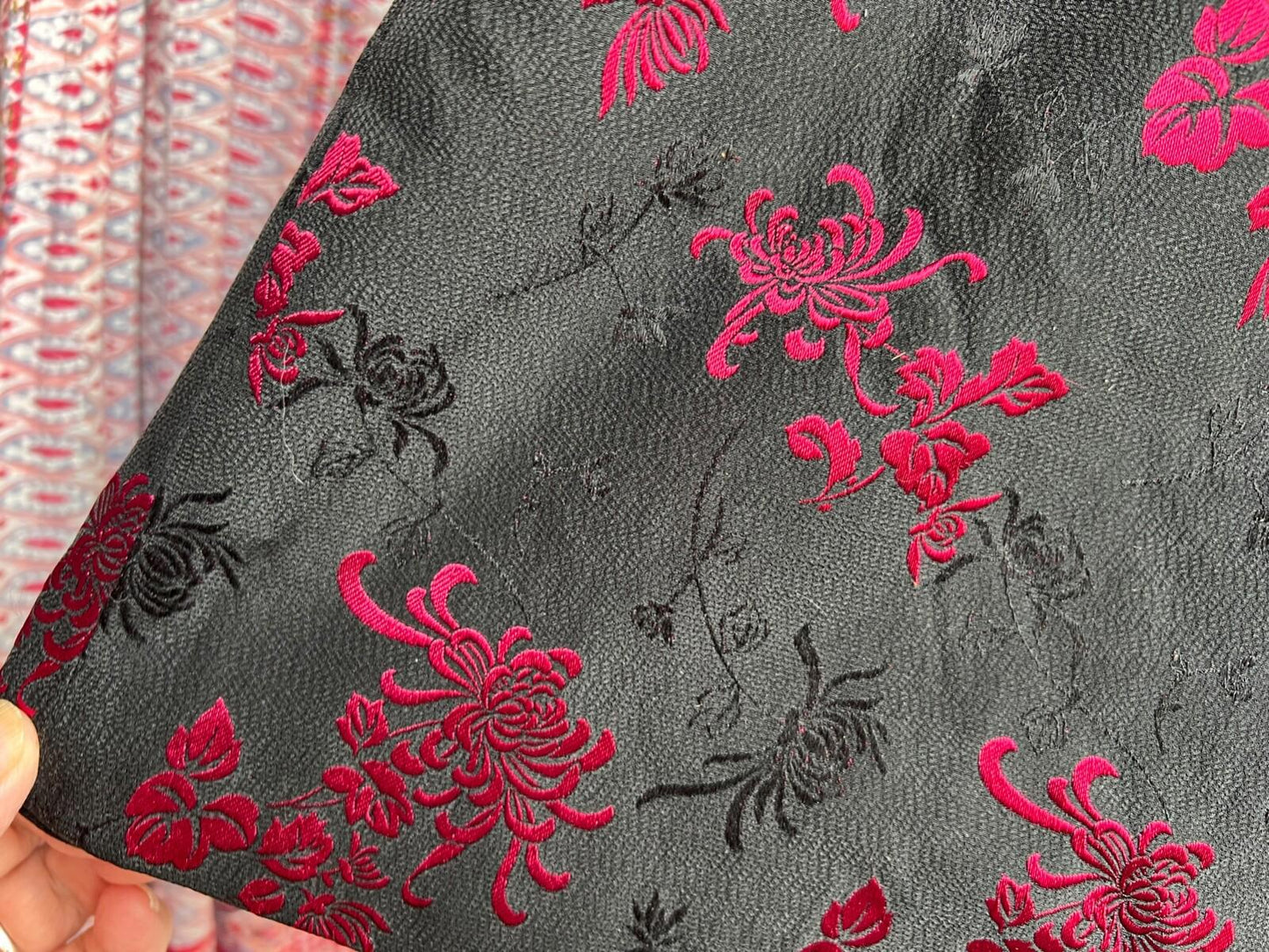 EAST Coat 12 Black Fuchsia Silk Blend Floral Textured Oriental Lined Long Sleeves