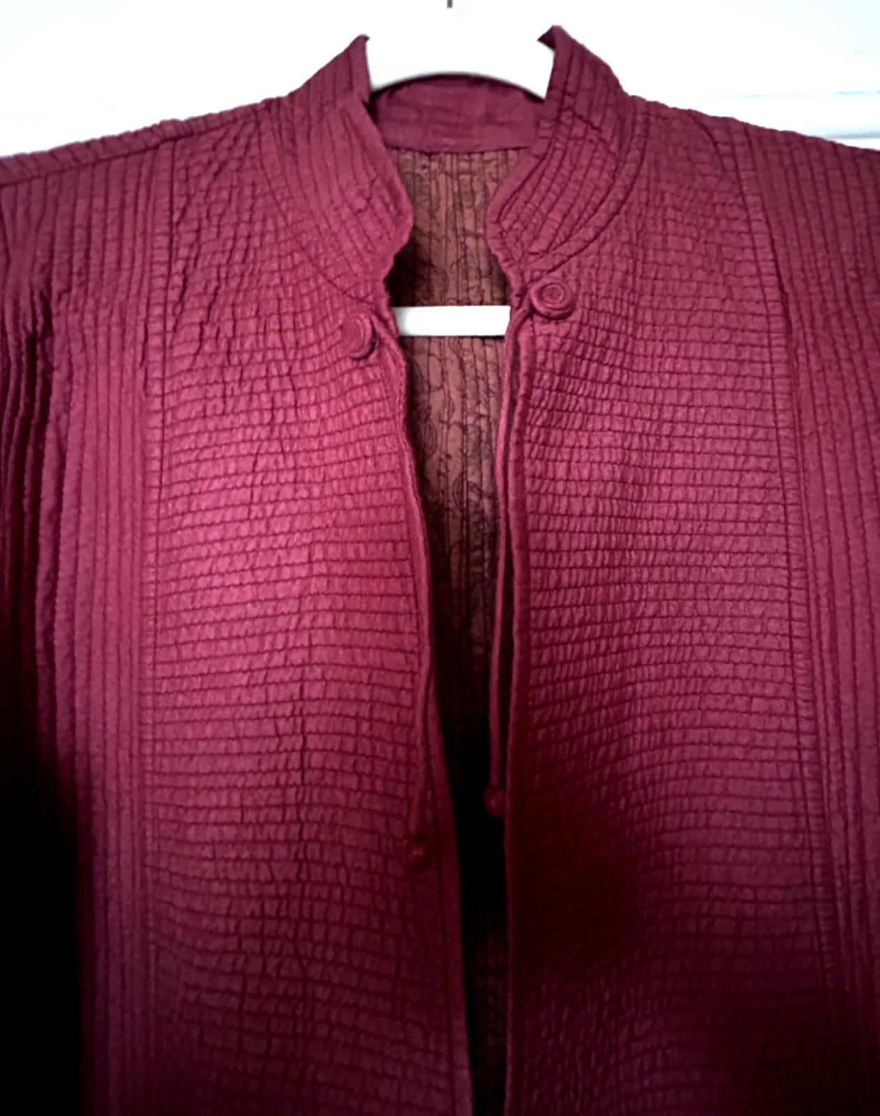 Quilted Jacket Coat S/M Cotton Raspberry Long Sleeve Tassel Fastening