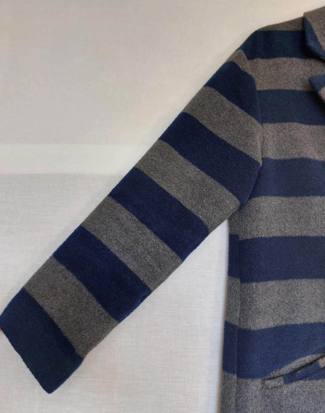 M&S Limited Edition Coat 12 Navy & Grey Stripe Pockets Lined Fleece Style Fabric