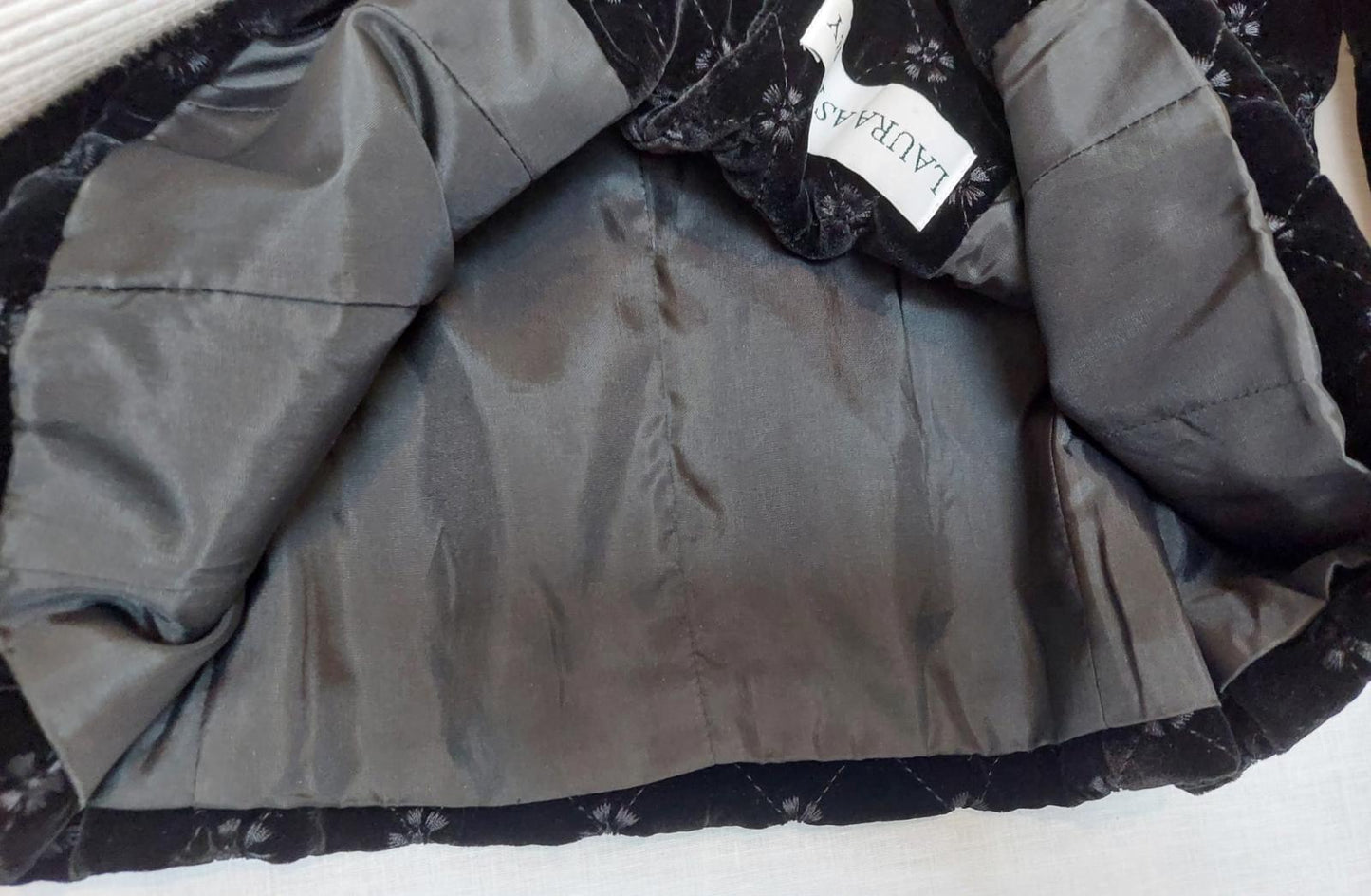 LAURA ASHLEY Jacket 12 Black Velvet Embroidered Silk Blend Lined