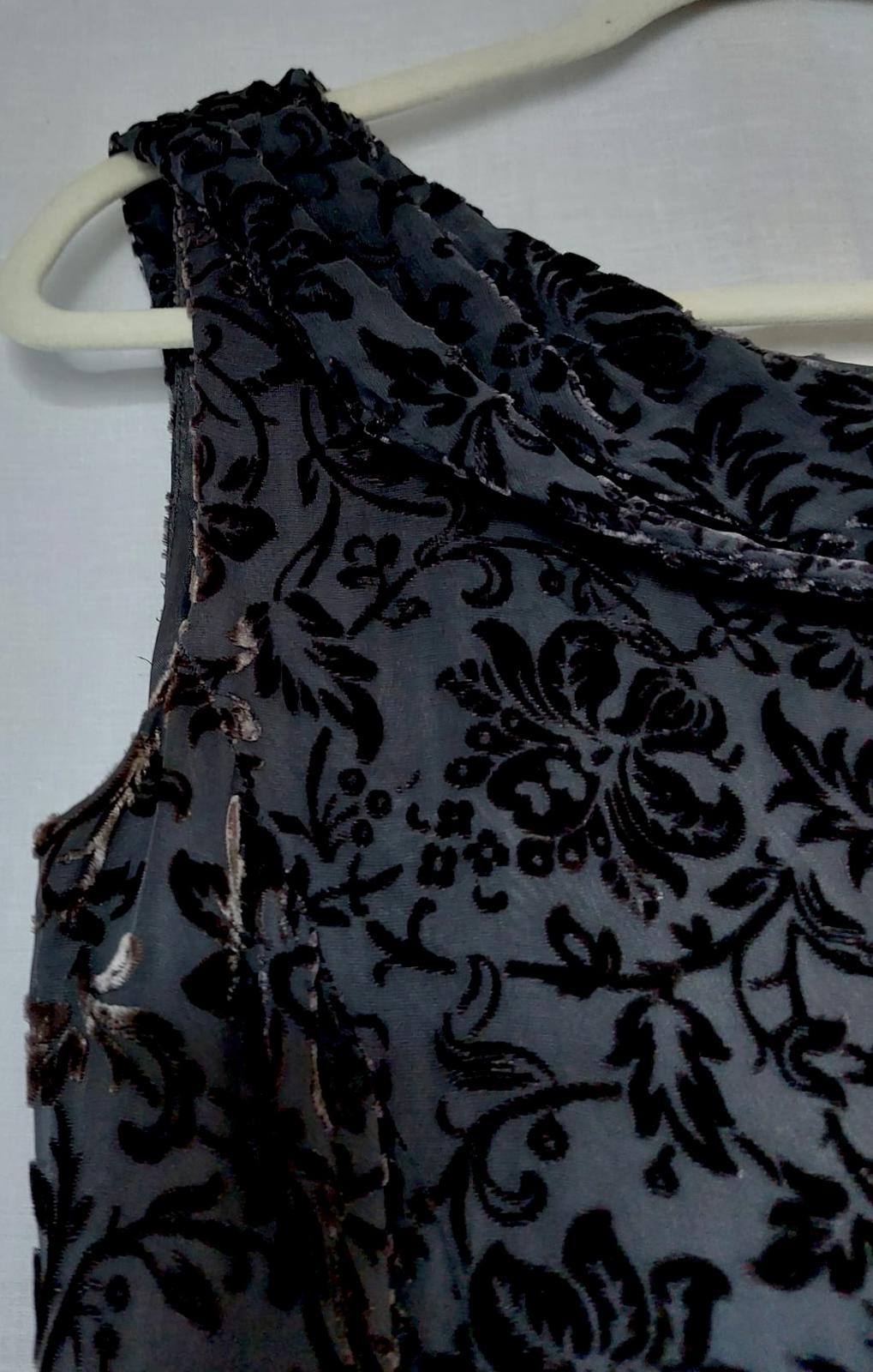 Laura Ashley Evening Dress 12 Black & Charcoal Grey Silk Blend Devoré Maxi