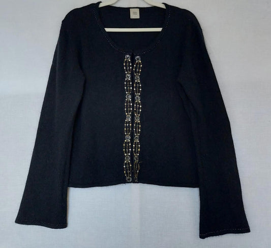 NOA NOA Cardigan Large Black Wool Angora Blend Beads Sequins Long Sleeves