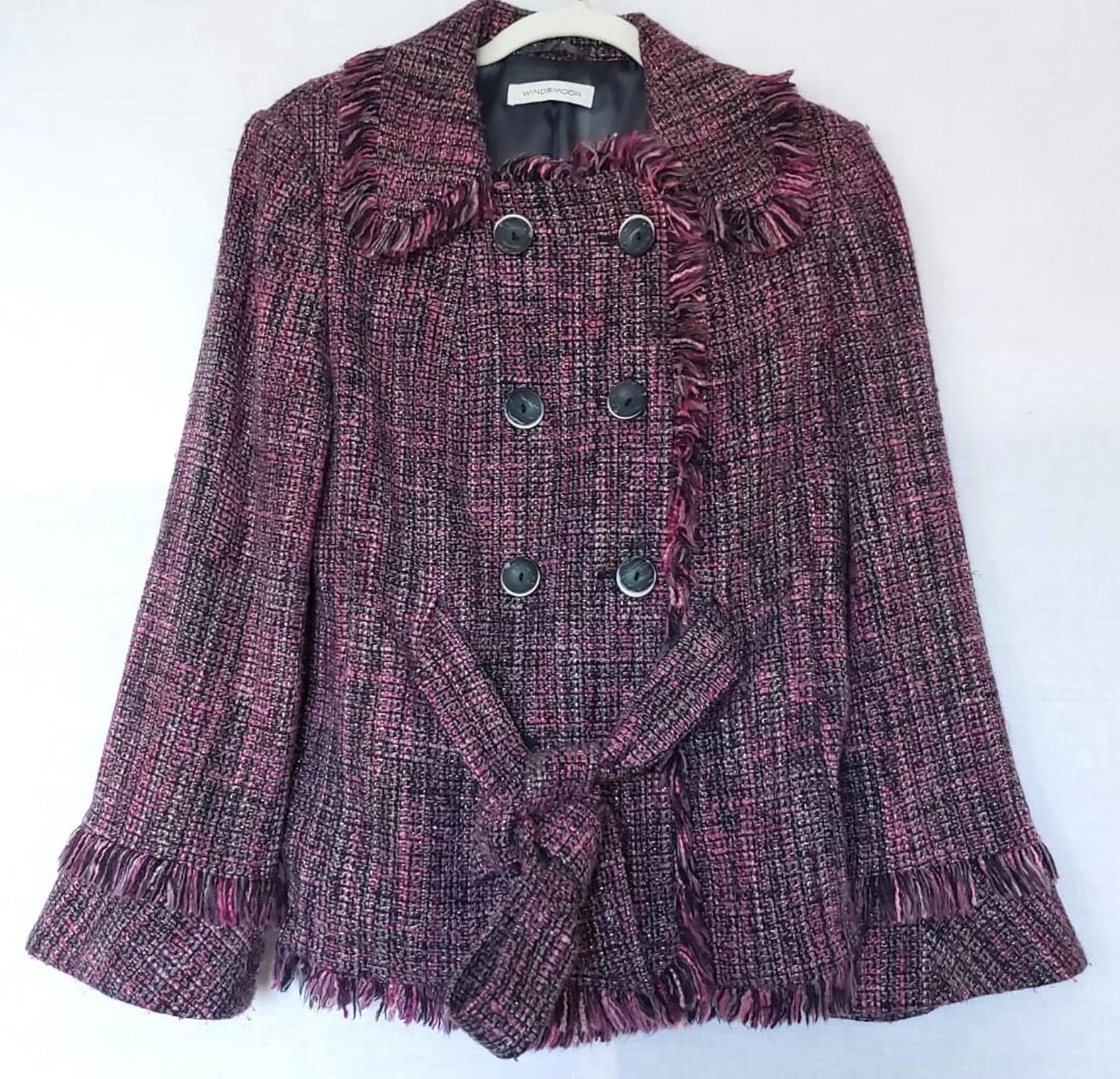 WINDSMOOR Jacket 12 Berry Pinks Fringing Belted Long Sleeves