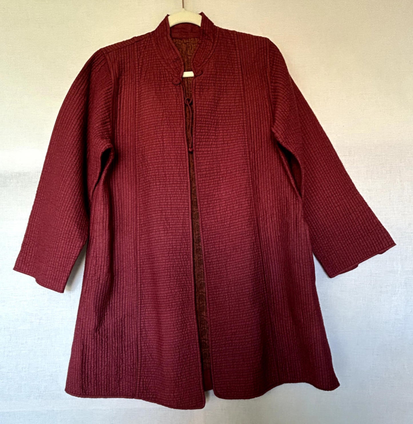 Quilted Jacket Coat S/M Cotton Raspberry Long Sleeve Tassel Fastening