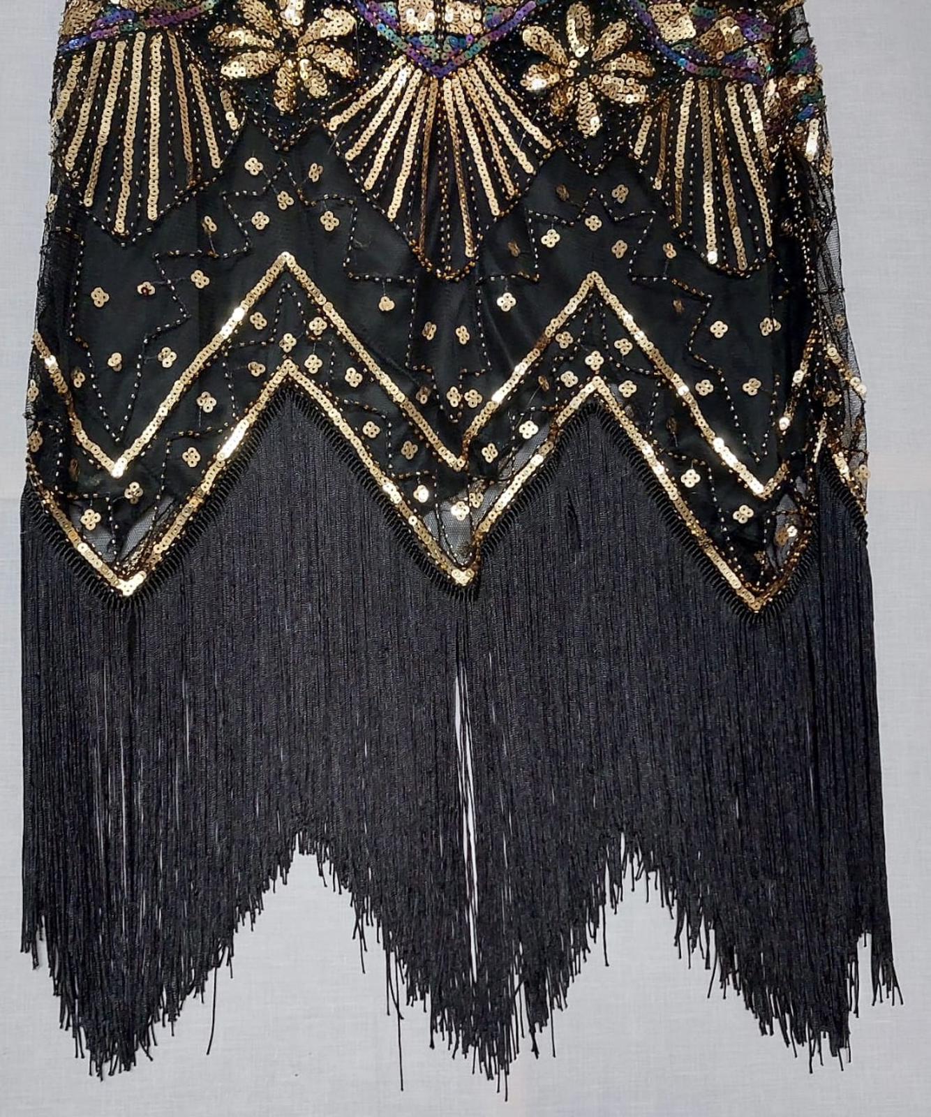 Dress 12/14 Black with Sequins V-Neck Fully Lined Tasselled Hem BNWOT