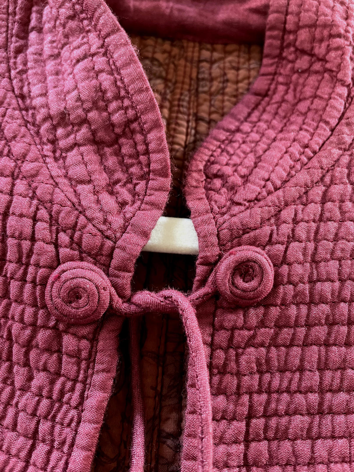 Quilted Jacket Coat S/M Cotton Raspberry Long Sleeve Tassel Fastening