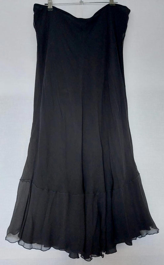 JIGSAW Skirt 16 Black 100% Silk Lined Frill Beautiful