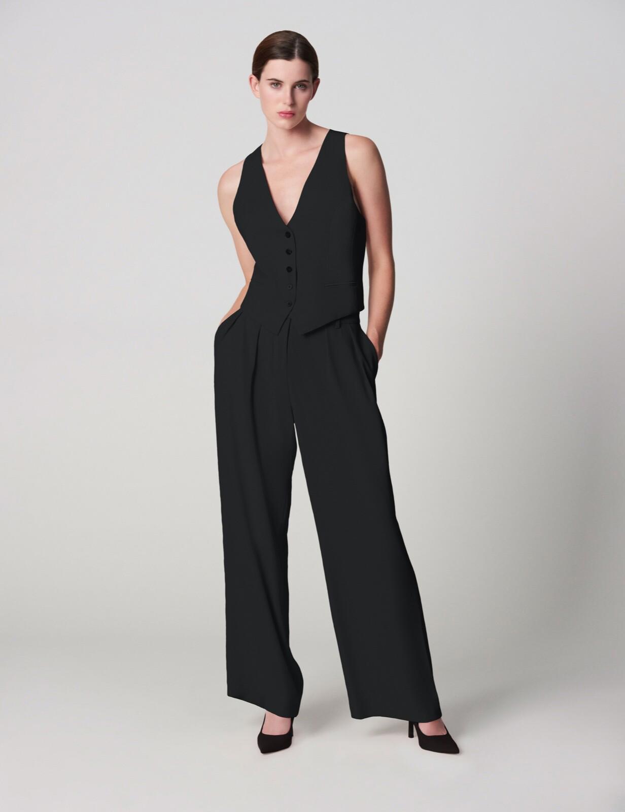 WINSER LONDON Trousers 18 Black Satin Back Crepe Wide Leg Flat Front Style