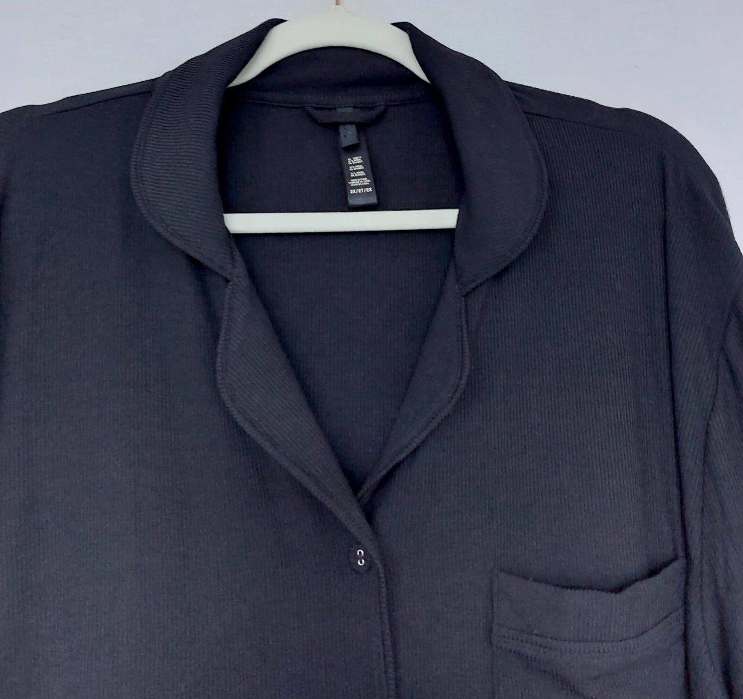 SKIMS Top 2X 16/18 Black Button Through Pocket Ribbed Lounge Top