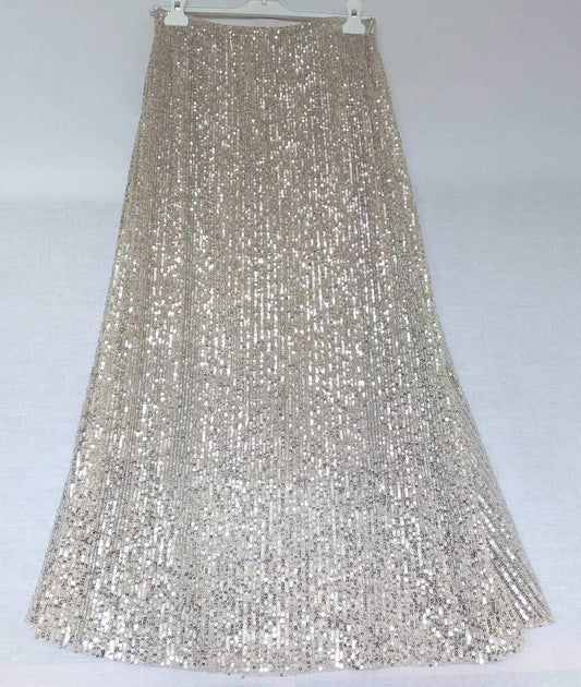 Evening Skirt 14/16 Silver Sequins Lined Pull on Style Midaxi Length
