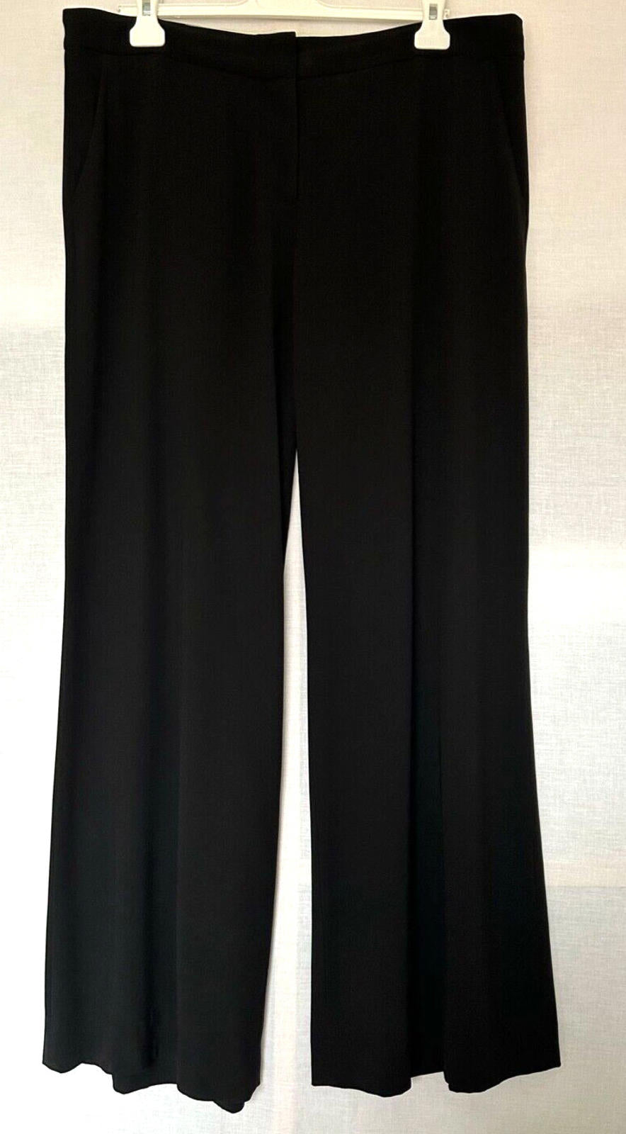 WINSER LONDON Trousers 18 Black Satin Back Crepe Wide Leg Flat Front Style