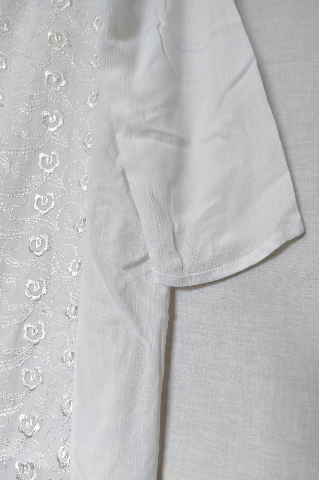 Kaftan Tunic OS White Cheesecloth Embroidered Notch Neckline