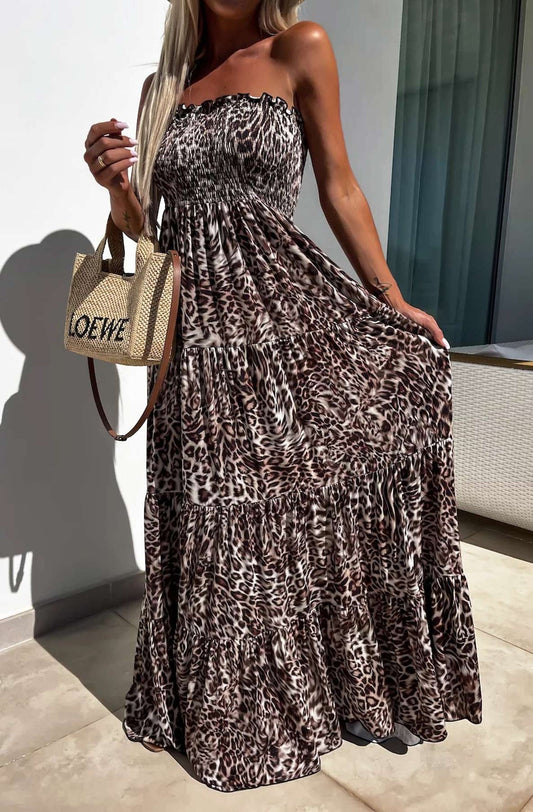 Bandeau Maxi Dress Cotton OS Fits 8 to 14 Maxi Animal Print BNWT
