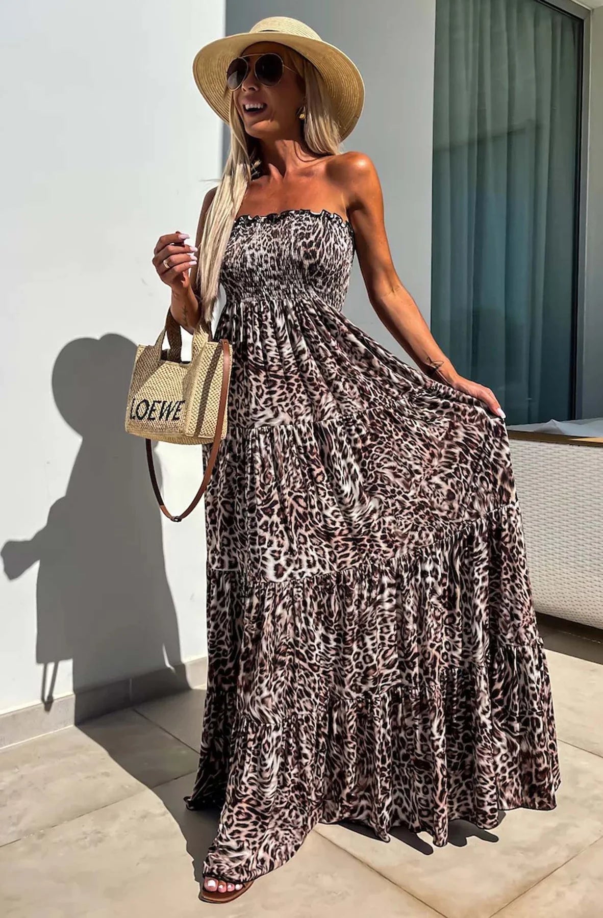 Bandeau Maxi Dress Cotton OS Fits 8 to 14 Maxi Animal Print BNWT