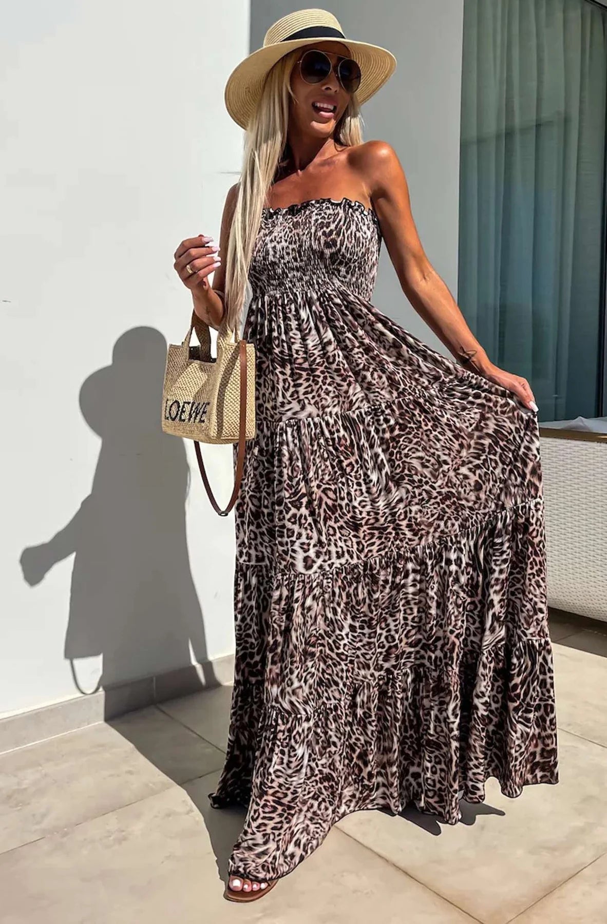 Bandeau Maxi Dress Cotton OS Fits 8 to 14 Maxi Animal Print BNWT