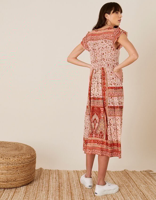 MONSOON Dress Large Orange Cotton Jersey Frill Sleeve V Neckline BNWT