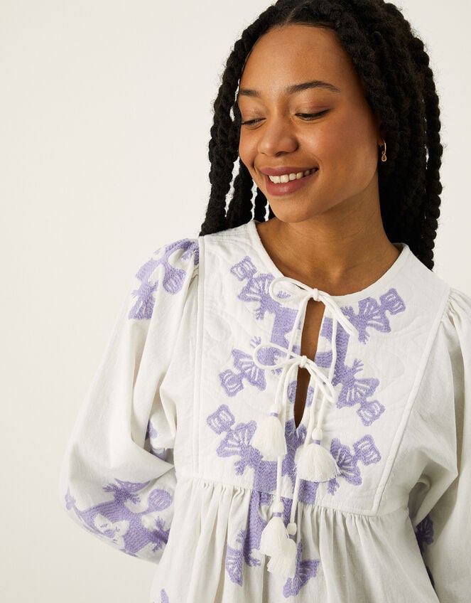 MONSOON Tunic Dress Medium Cotton Embroidered Tassel Beach Collection BNWT